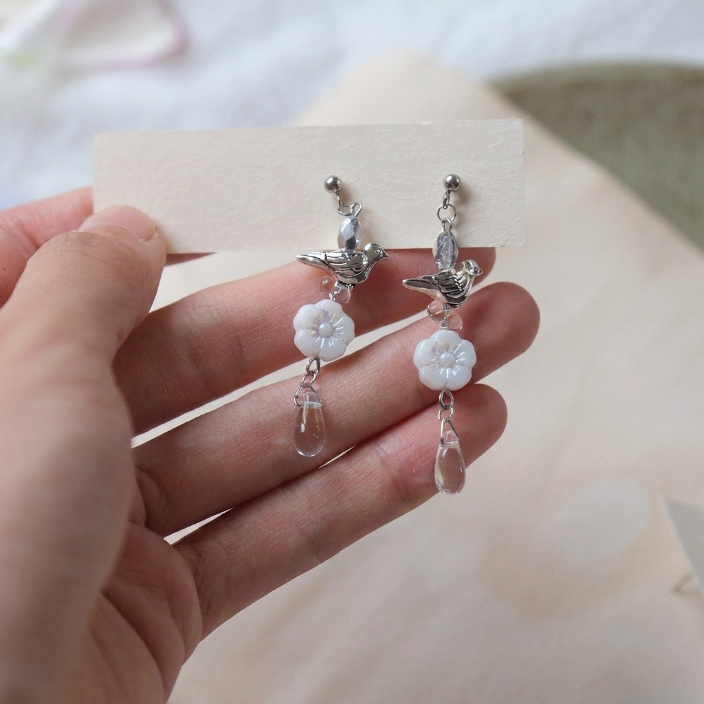 The Bird & The Bloom — Silver Bird Drop Earrings