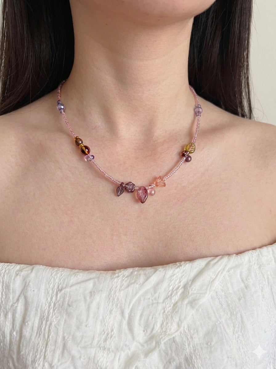 The Garden and One Strange Fruit — Floral Beaded Necklace
