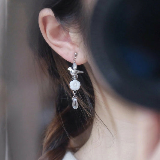 The Bird & The Bloom — Silver Bird Drop Earrings