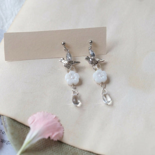 The Bird & The Bloom — Silver Bird Drop Earrings