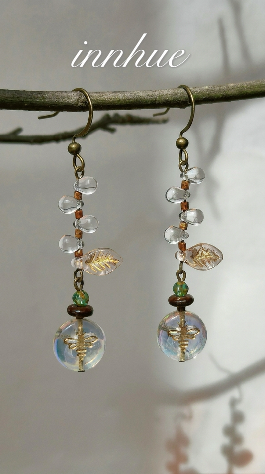 Echoes of Summer - Cicada & Dewdrop Glass Earrings